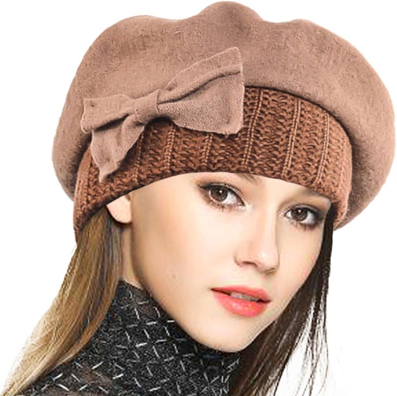 VECRY Lady French Beret 100% Wool Beret Floral Dress Beanie Winter Hat - Image 1